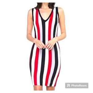 Haute monde Women Sleeveless Striped Red & Black Sexy Bodycone knee Dress Small